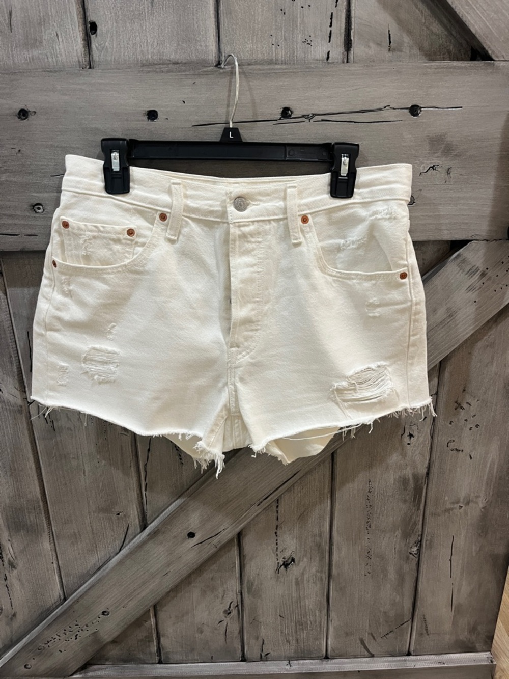 Levi's White Distressed Denim Cutoff Shorts